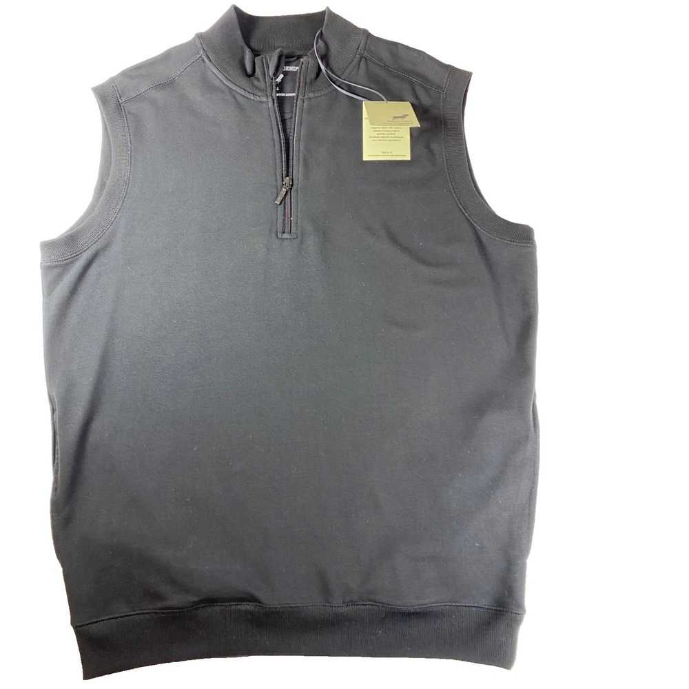 HORN LEGEND Men Quarter Zip Vest L Black Supima Stretch Luxury Sleeveless Jacket - Picture 1 of 6